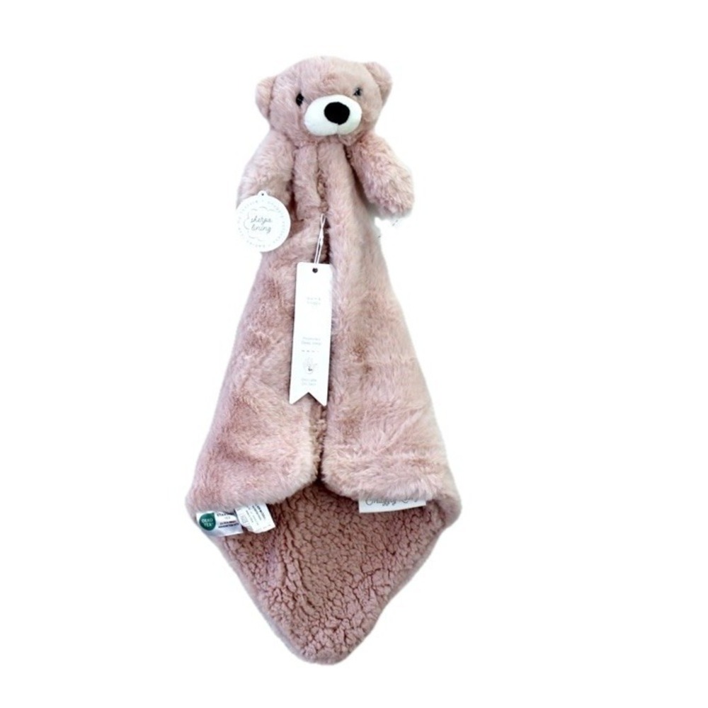 NWT Baby Girl Pink Teddy Bear Sherpa Lined Plush Newborn Lovey Security Blanket